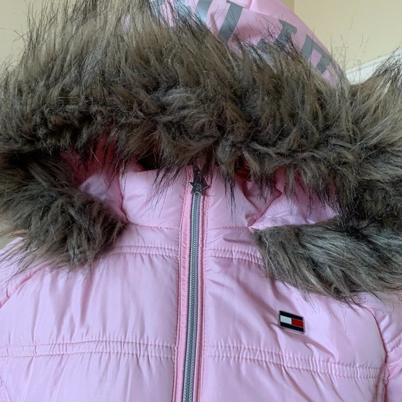 TOMMY HILFIGER PINK HOODED PARKA JACKET SIZE L 14/16 100% POLYESTER - Picture 3 of 14